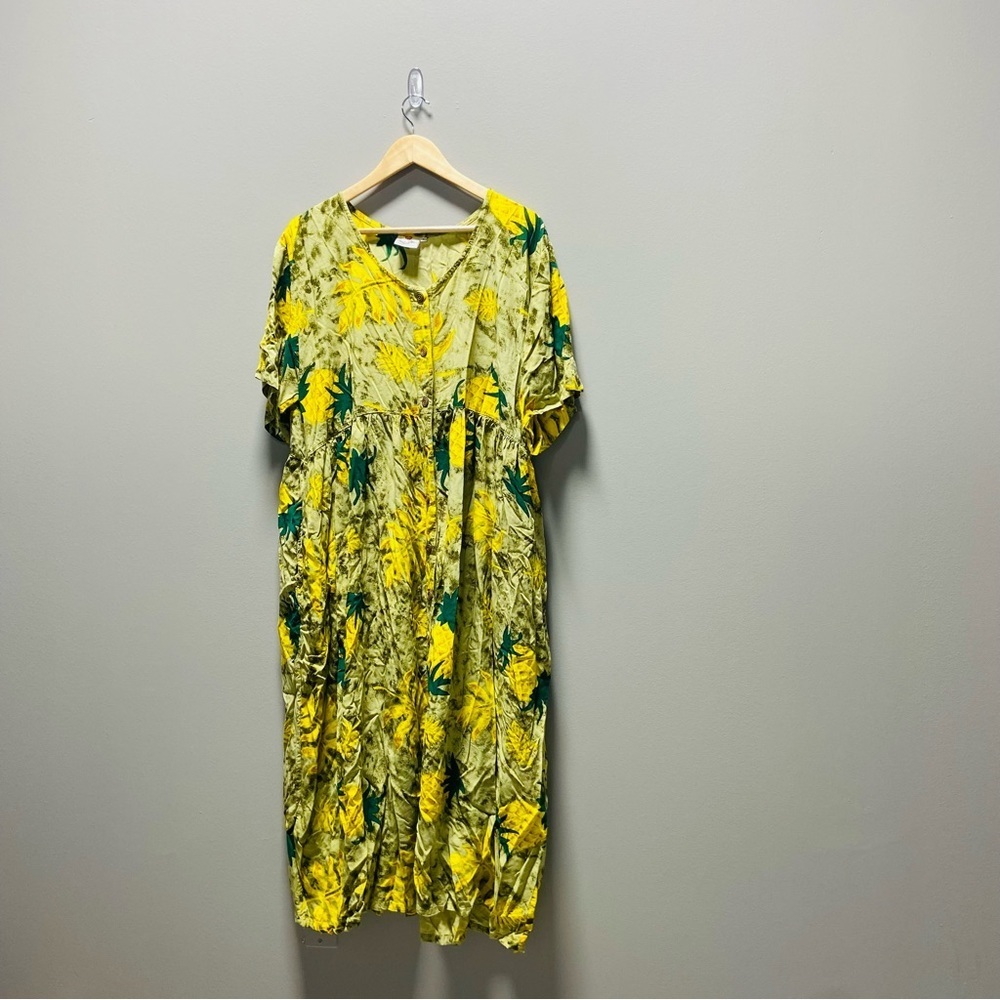 Isla Girl Green and Yellow Pineapple Hawaiian Print Maxi Dress